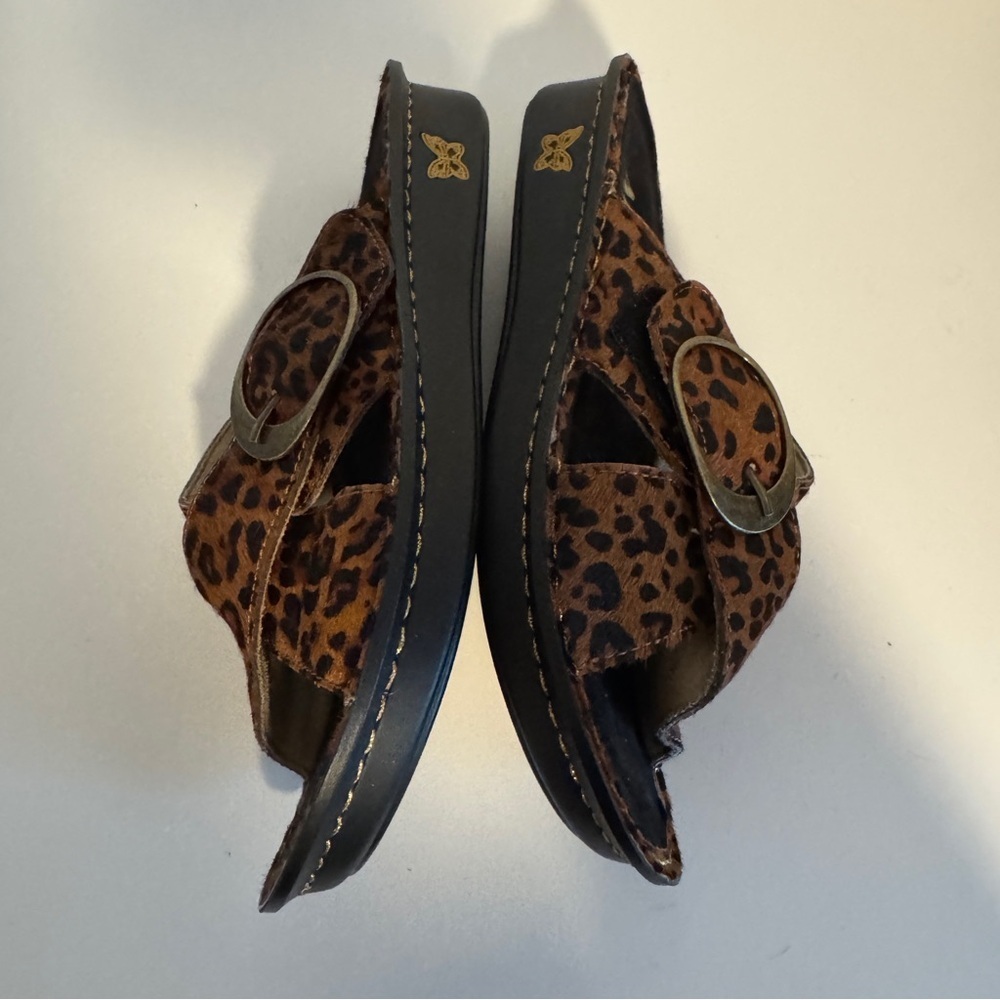 Alegria Vanya Safari Leopard Print Slide Sandals with Buckle 38 - Picture 5 of 7